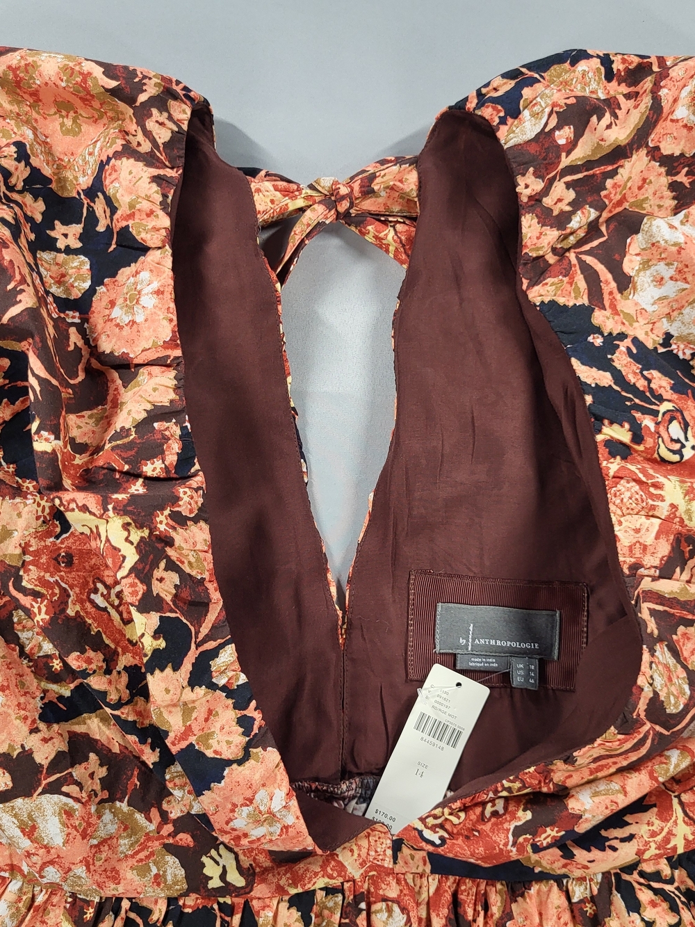 Anthropologie Floral Tie-Back Dress - Navy & Rust - Picture 6 of 14